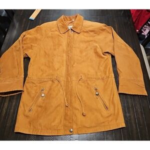 Suede Camel Brown Leather Field Coat Hunting Barn Parka Size L
